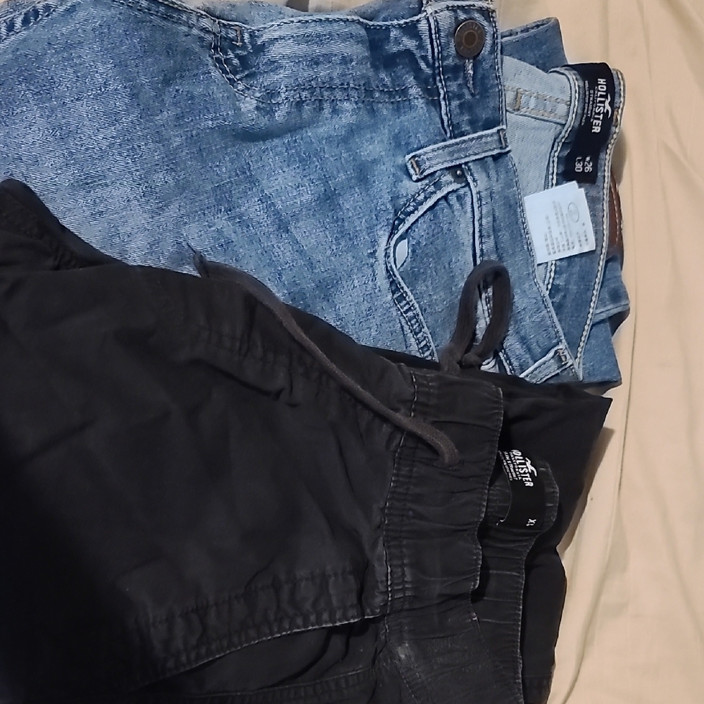 Hollister Light Blue Denim and Black Cargo Pants